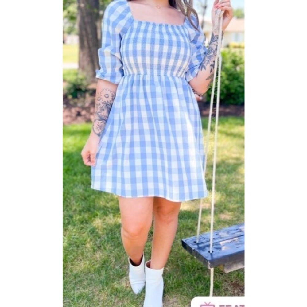 Skies are blue dress womens size small dress gingham dress blue and white NEW - Picture 2 of 10